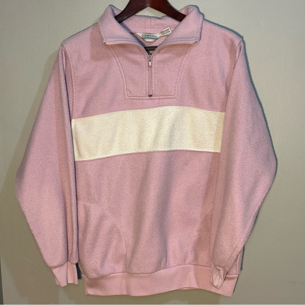 Lands' End Pink and Cream Zip-Up Sweater